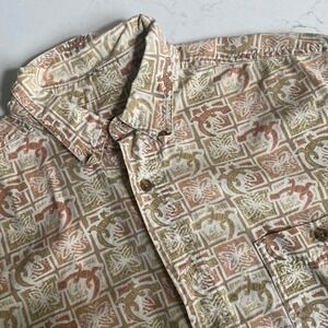 Woolrich Men's L Kelp Gecko Blocks Short Sleeve Button Front Shirt 100% Cotton